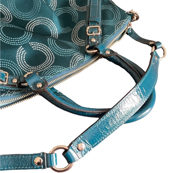 Coach Teal & Silver Signature Textile Jacquard Purse - Picture 4 of 6